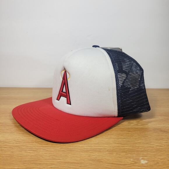 Vintage Los Angeles Anaheim Angels Hat Cap White Red Blue Snapback Foam Mens - Picture 2 of 10
